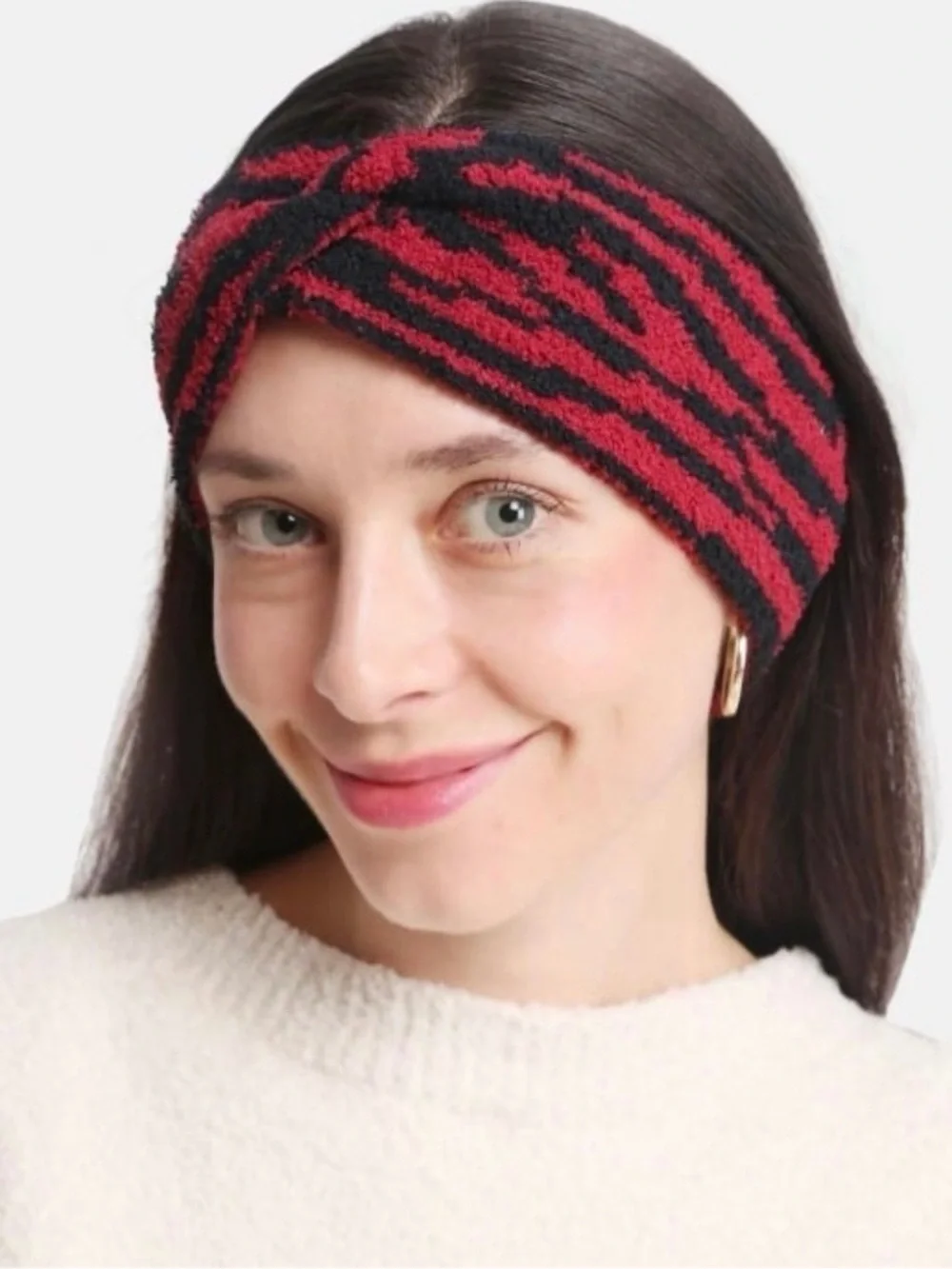 NWT Comfy Luxe Red & Black Zebra Print Twist Knot Headband - New in Packaging